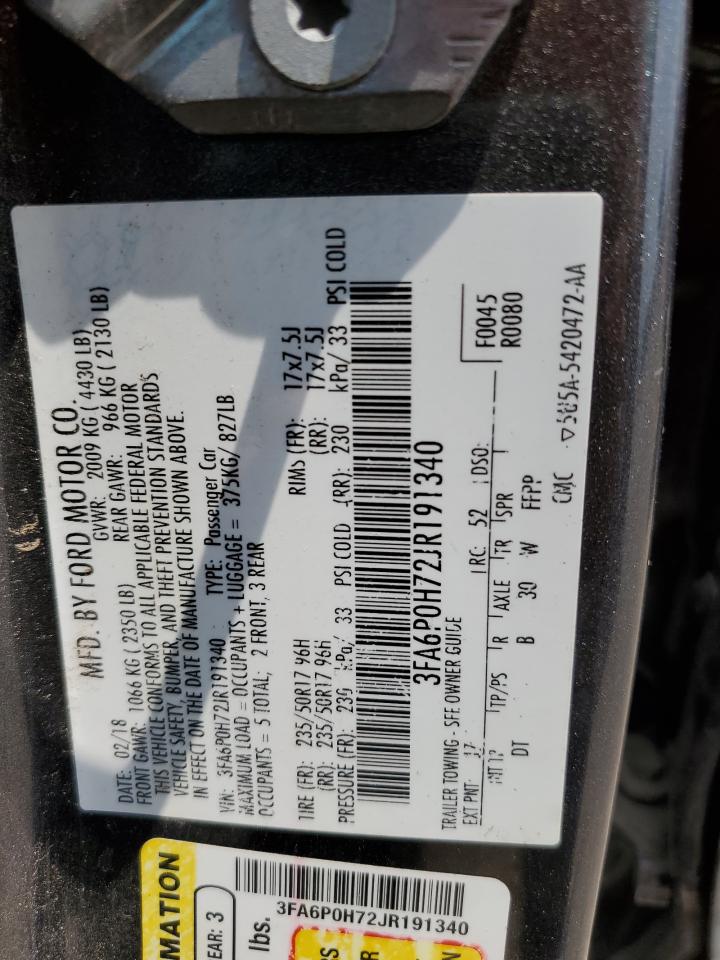 2018 Ford Fusion Se VIN: 3FA6P0H72JR191340 Lot: 56004304