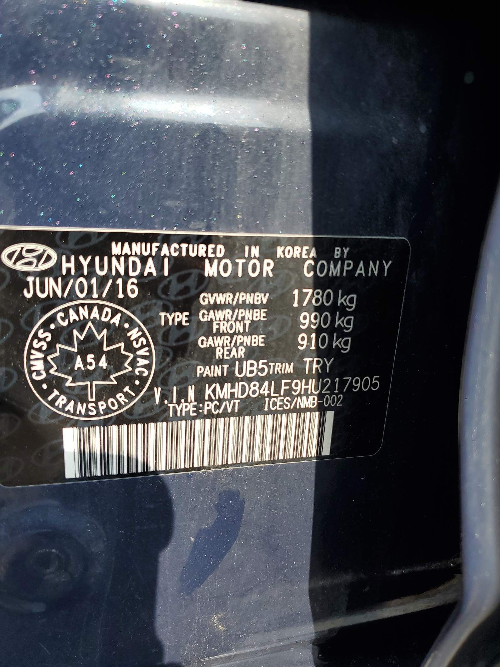 KMHD84LF9HU217905 2017 Hyundai Elantra Se