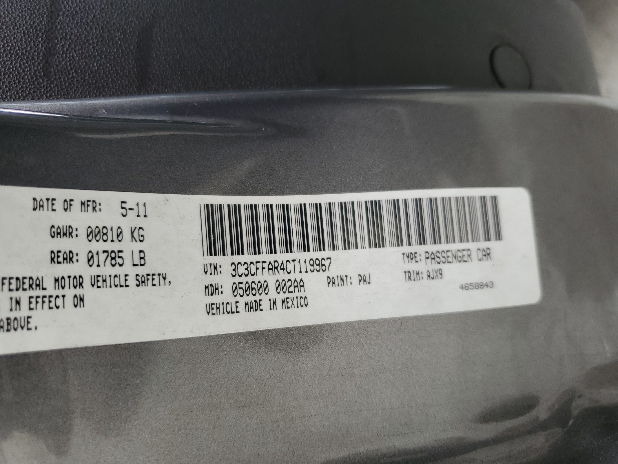 3C3CFFAR4CT119967 2012 Fiat 500 Pop