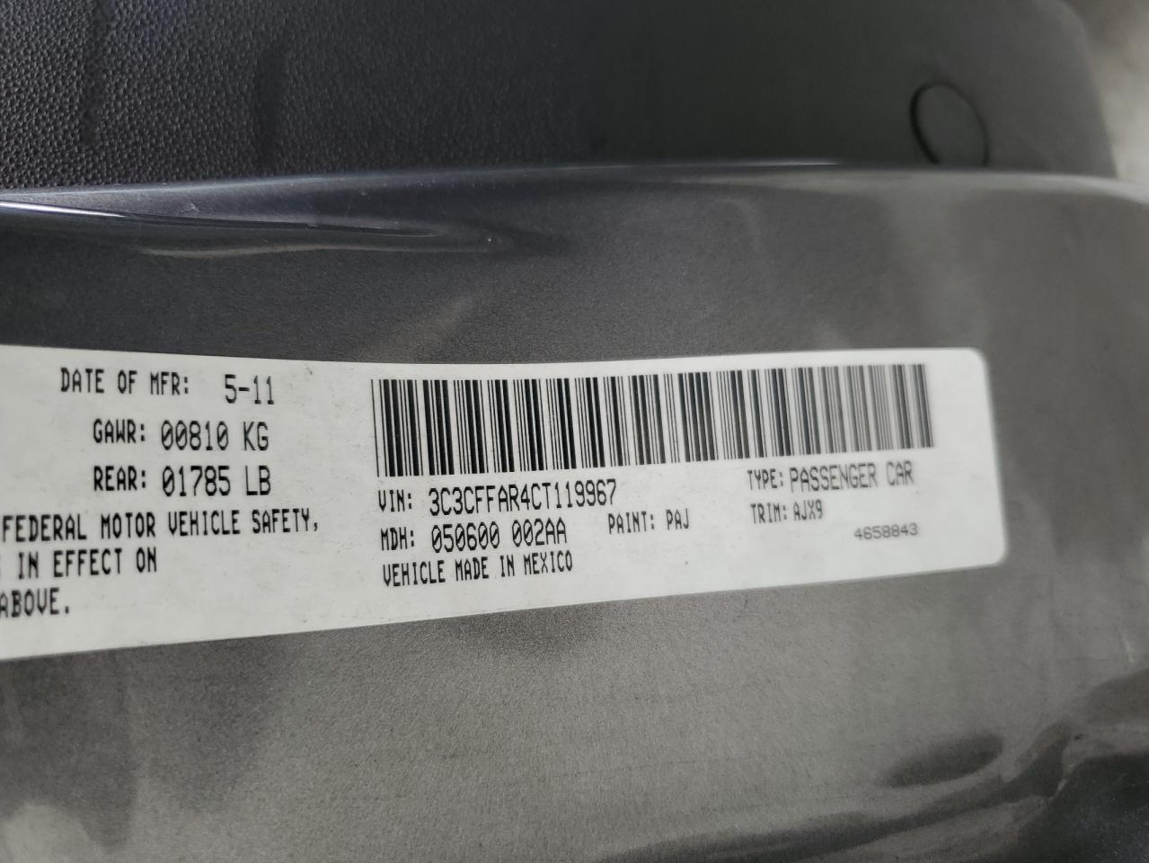 2012 Fiat 500 Pop VIN: 3C3CFFAR4CT119967 Lot: 55500614