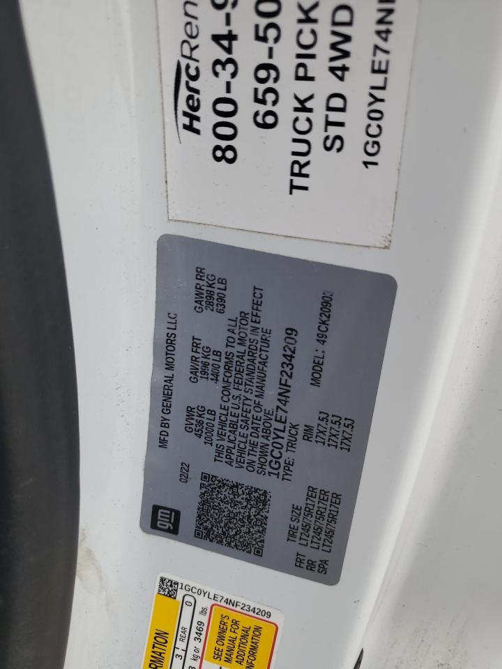 2022 Chevrolet Silverado K2500 Heavy Duty VIN: 1GC0YLE74NF234209 Lot: 45142574