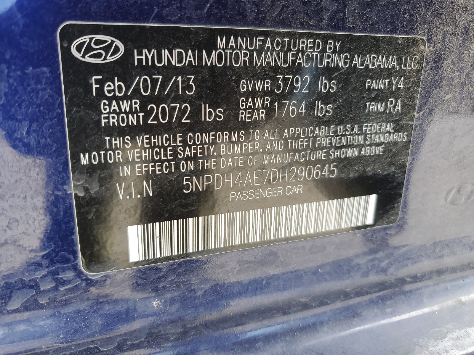5NPDH4AE7DH290645 2013 Hyundai Elantra Gls