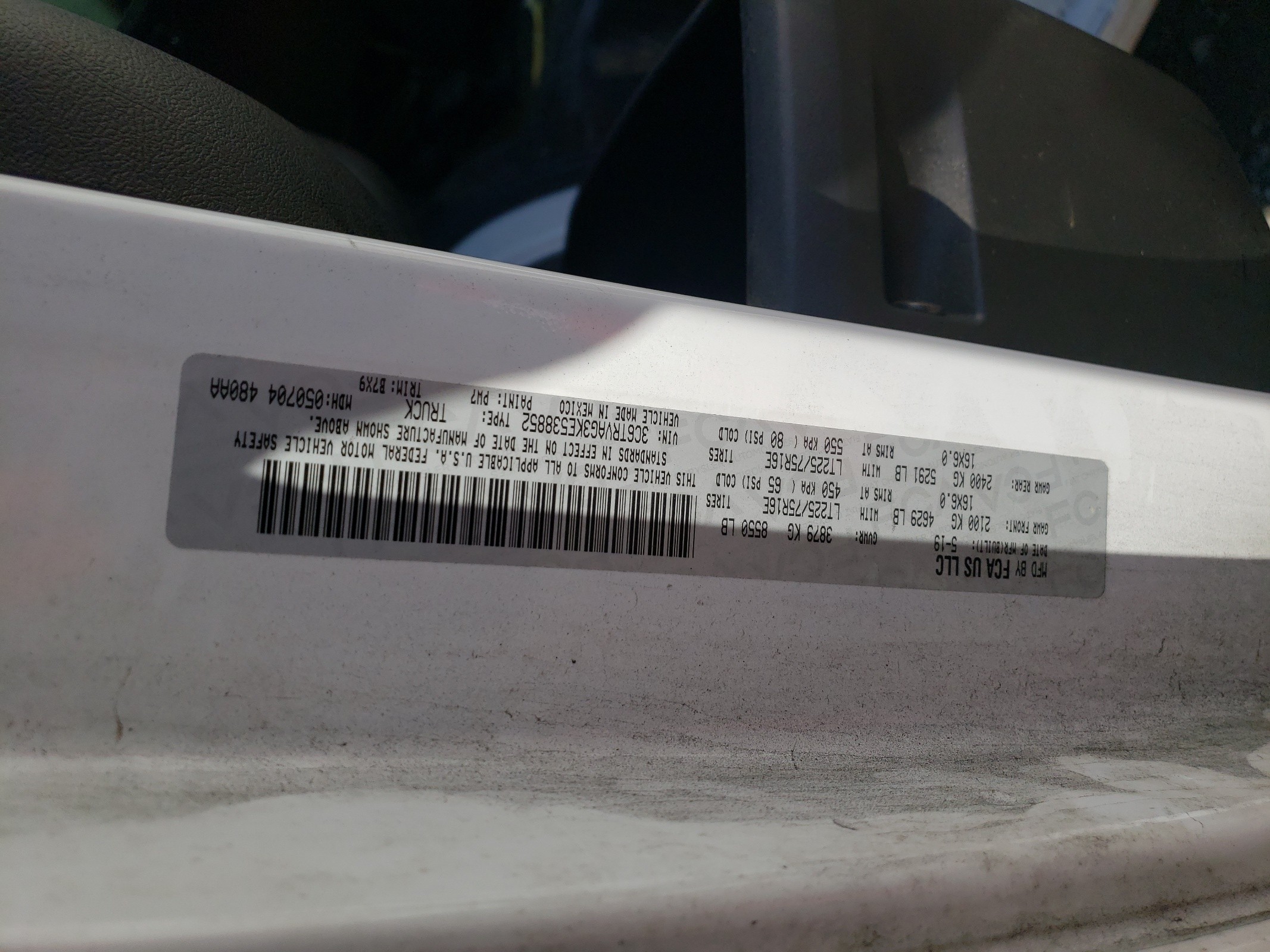 3C6TRVAG3KE538852 2019 Ram Promaster 1500 1500 Standard