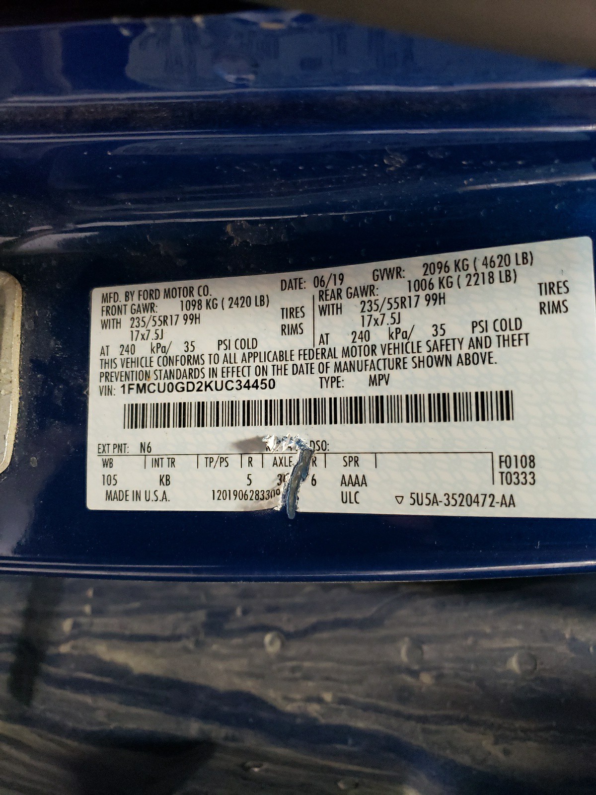 1FMCU0GD2KUC34450 2019 Ford Escape Se