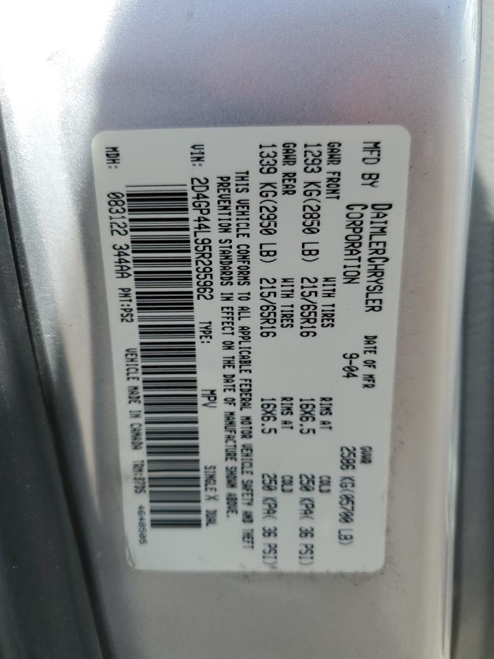 2005 Dodge Grand Caravan Sxt VIN: 2D4GP44L95R295962 Lot: 55904774