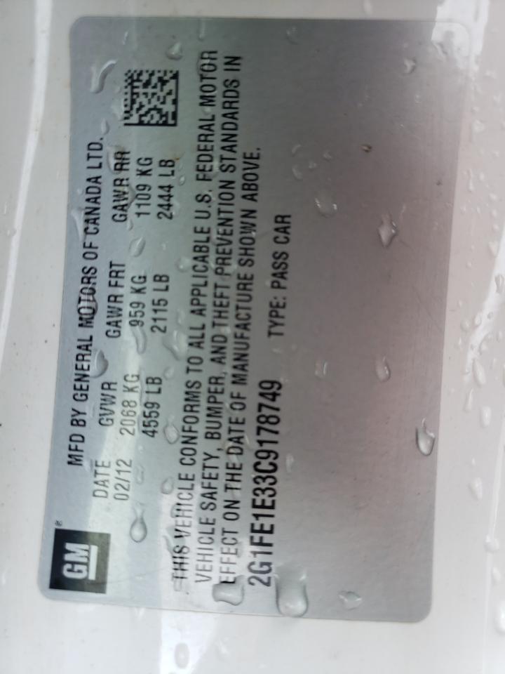 2012 Chevrolet Camaro Ls VIN: 2G1FE1E33C9178749 Lot: 55850604