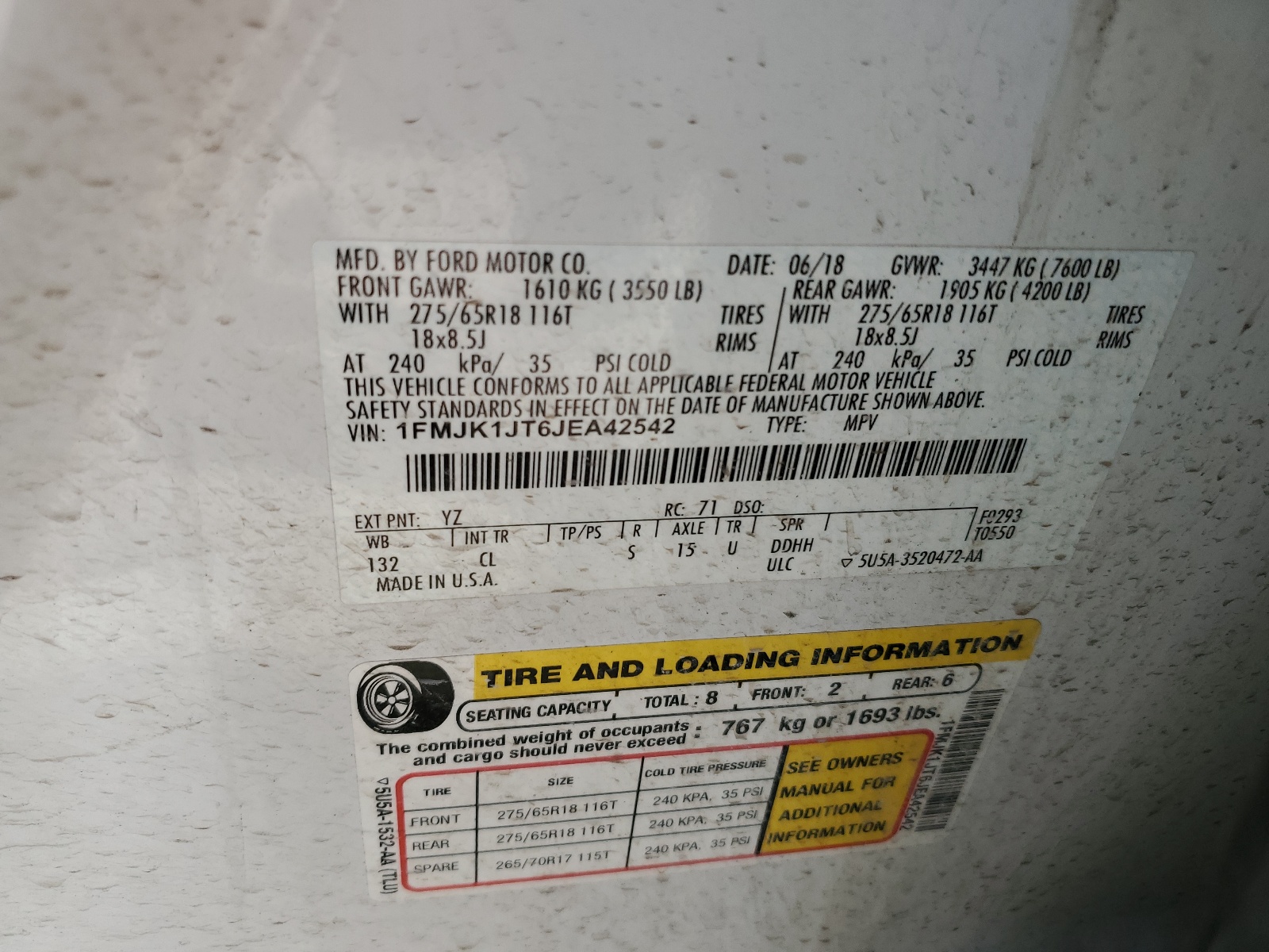 1FMJK1JT6JEA42542 2018 Ford Expedition Max Xlt