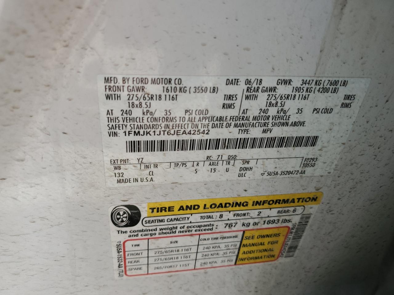 2018 Ford Expedition Max Xlt VIN: 1FMJK1JT6JEA42542 Lot: 56072634