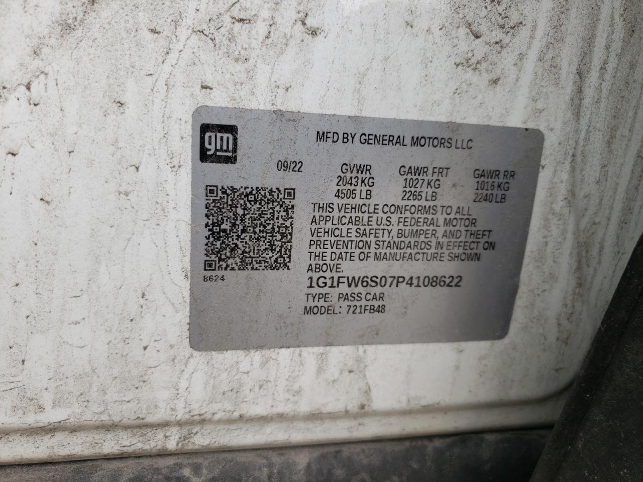 2023 Chevrolet Bolt Ev 1Lt VIN: 1G1FW6S07P4108622 Lot: 56278444