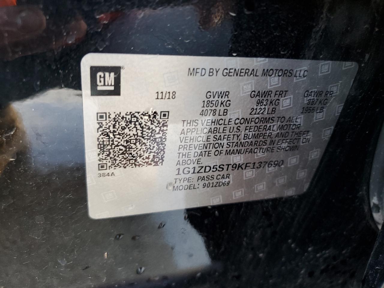 2019 Chevrolet Malibu Lt VIN: 1G1ZD5ST9KF137690 Lot: 54942264