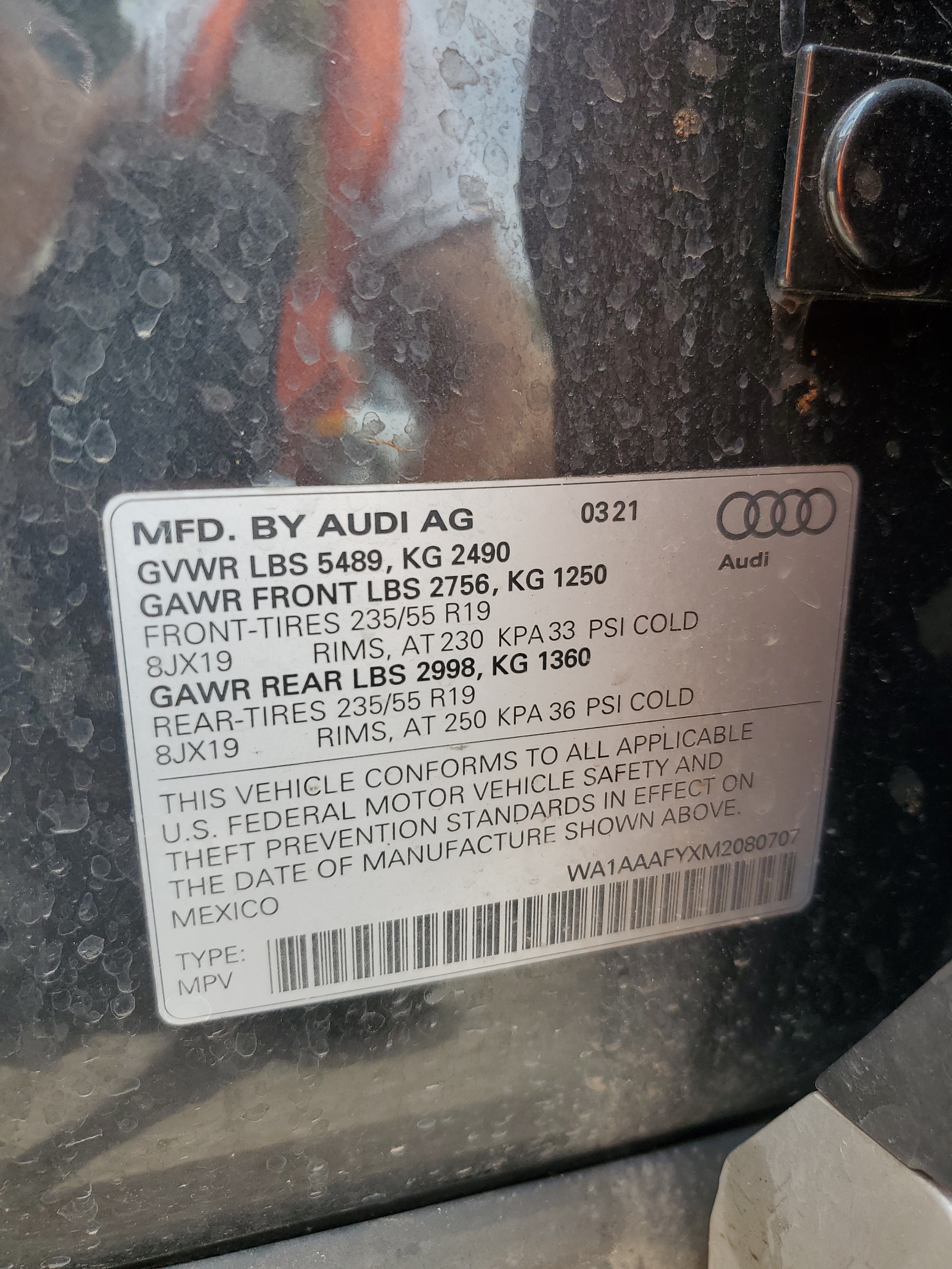 WA1AAAFYXM2080707 2021 Audi Q5 Premium