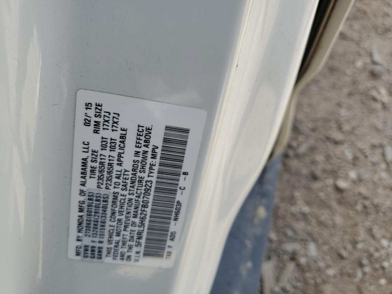 5FNRL5H62FB070923 2015 HONDA ODYSSEY - Image 12