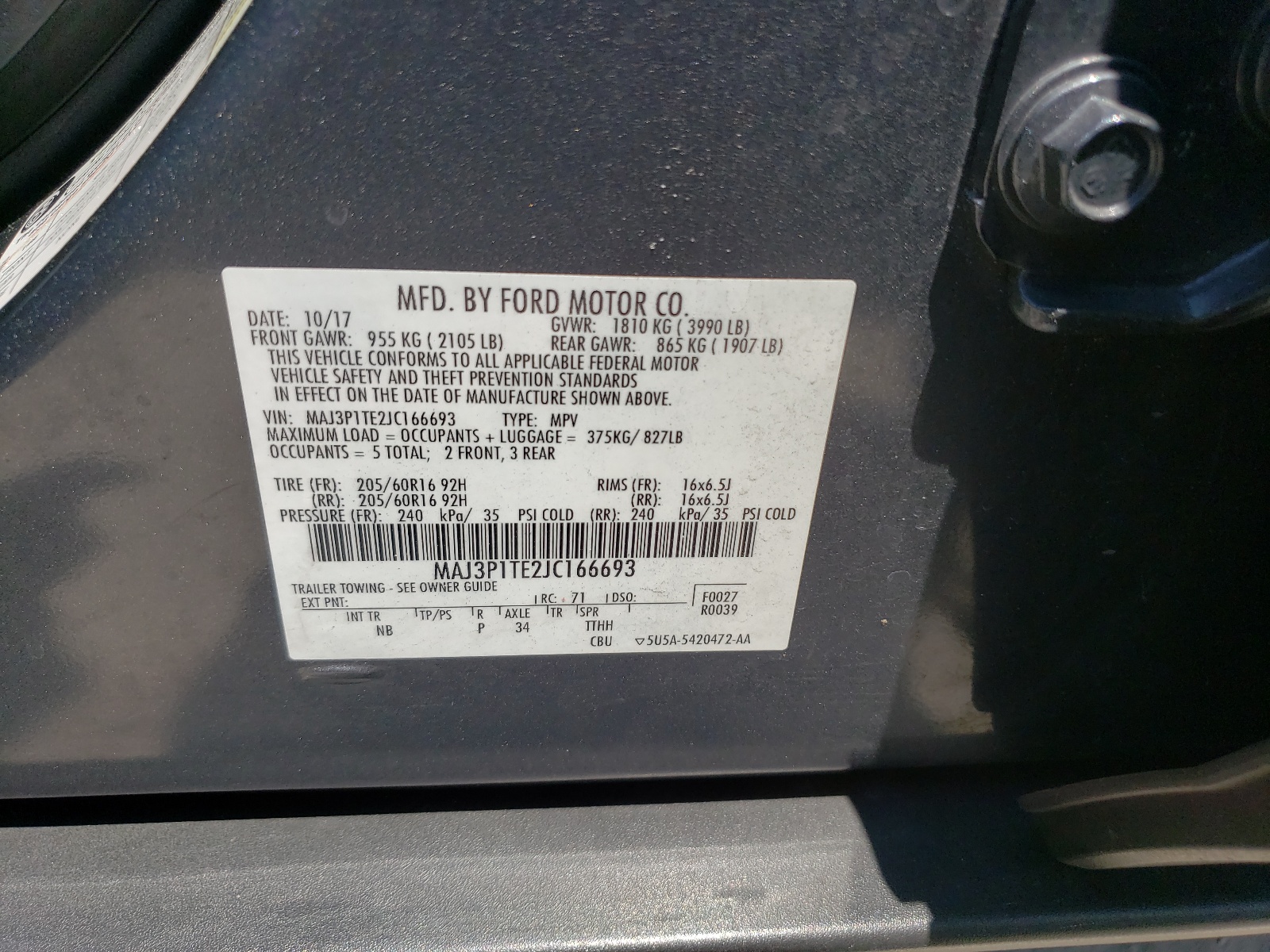 MAJ3P1TE2JC166693 2018 Ford Ecosport Se