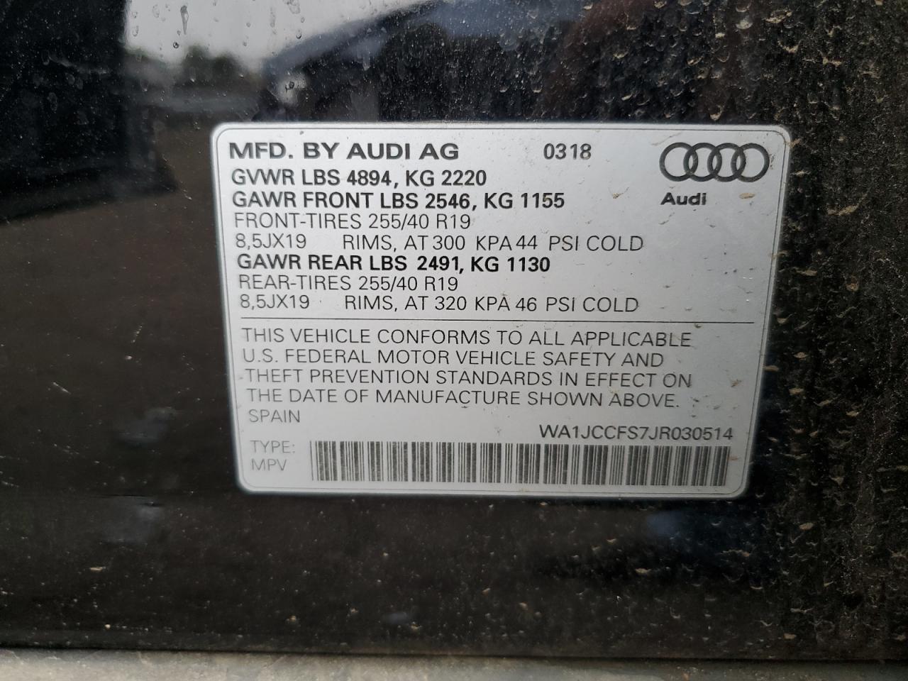 WA1JCCFS7JR030514 2018 Audi Q3 Premium Plus