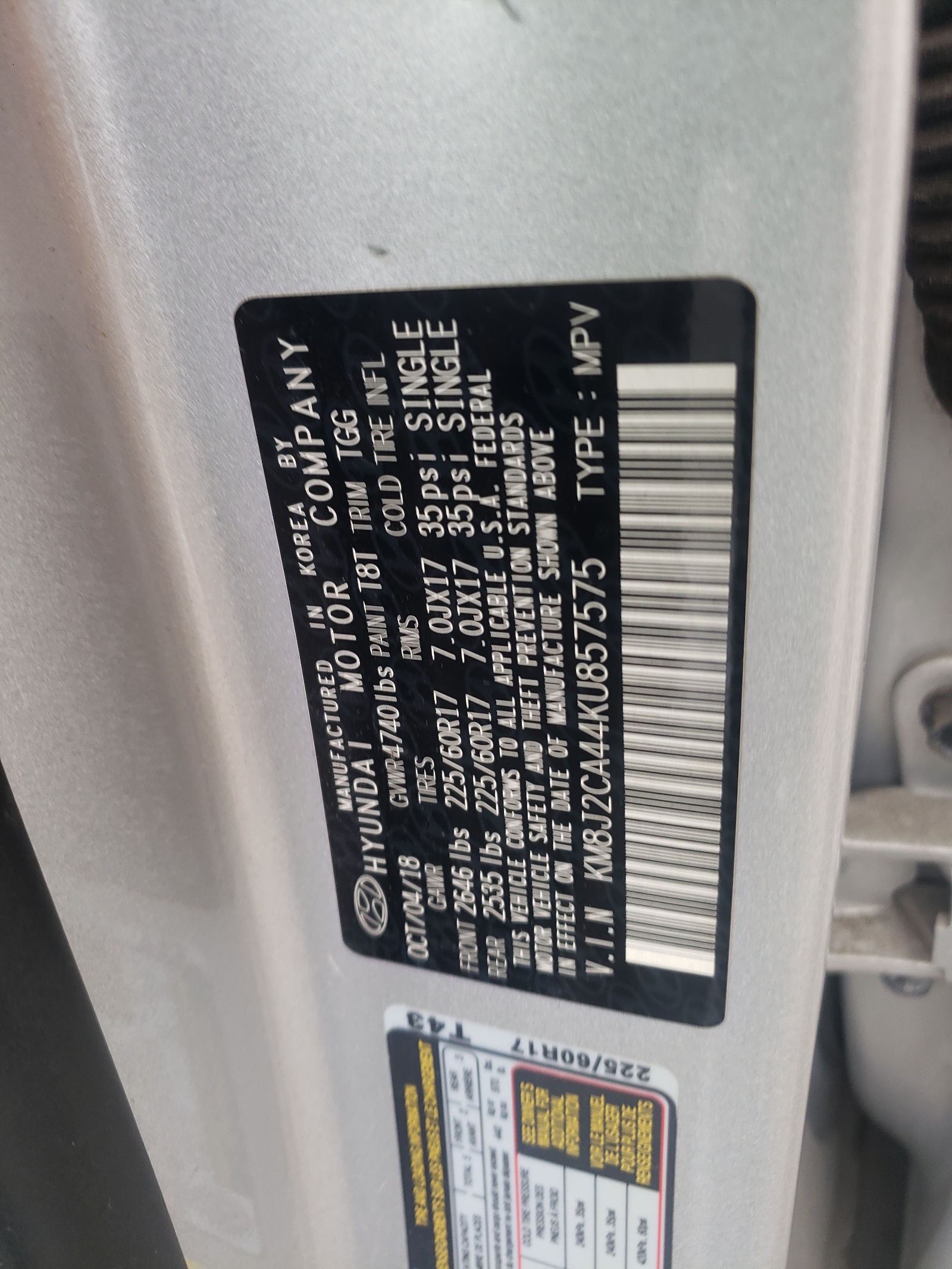 KM8J2CA44KU857575 2019 Hyundai Tucson Se