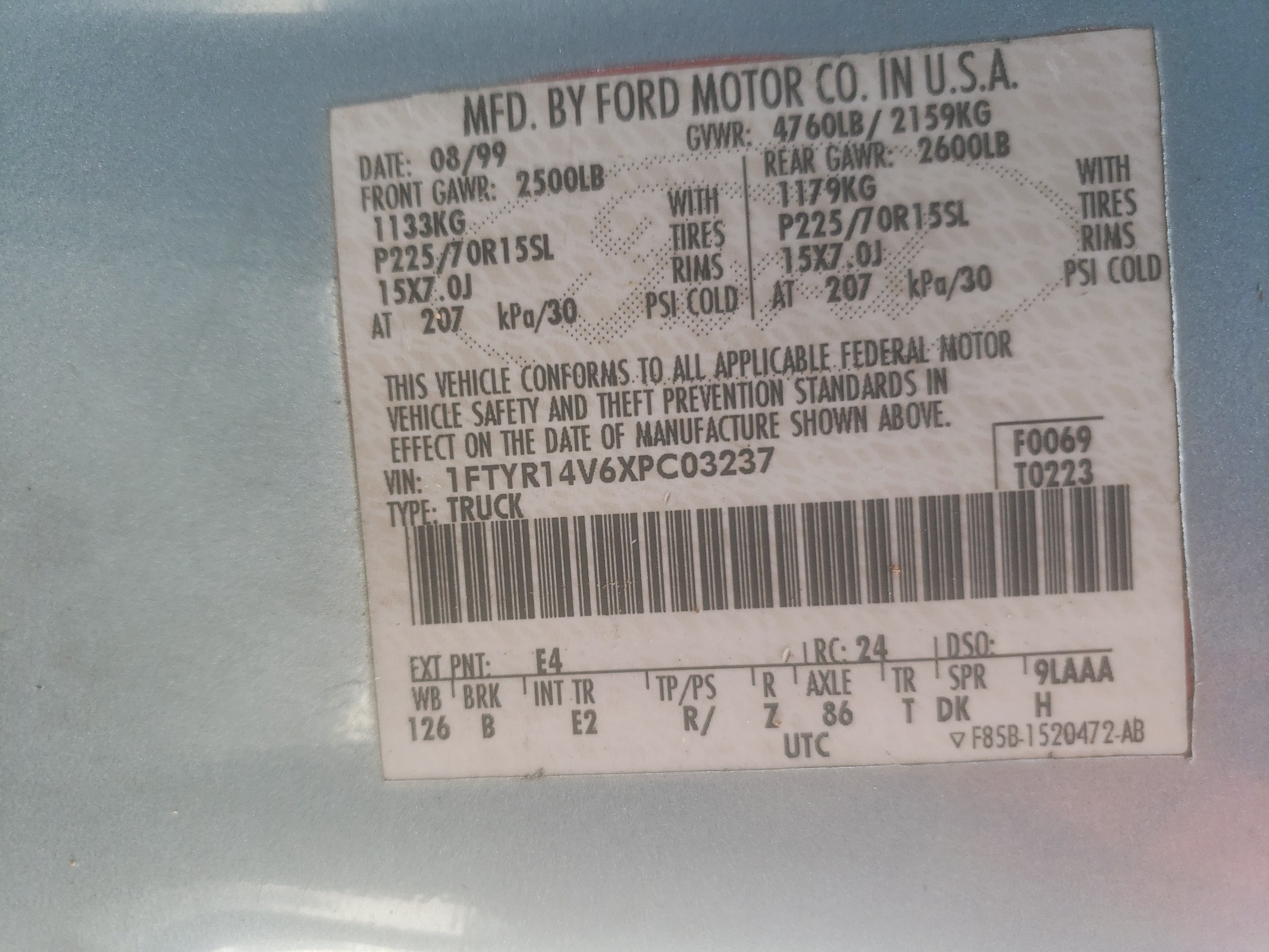 1FTYR14V6XPC03237 1999 Ford Ranger Super Cab