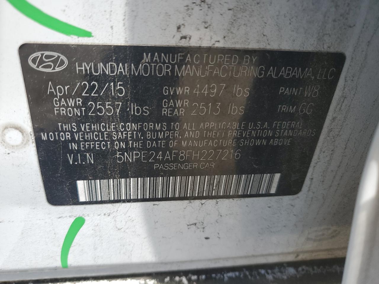 2015 Hyundai Sonata Se VIN: 5NPE24AF8FH227216 Lot: 56193734