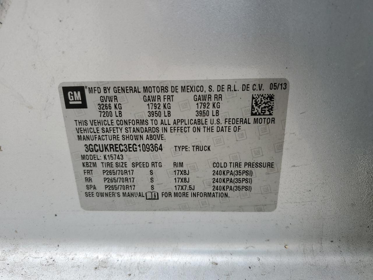 2014 Chevrolet Silverado K1500 Lt VIN: 3GCUKREC3EG109364 Lot: 56253154