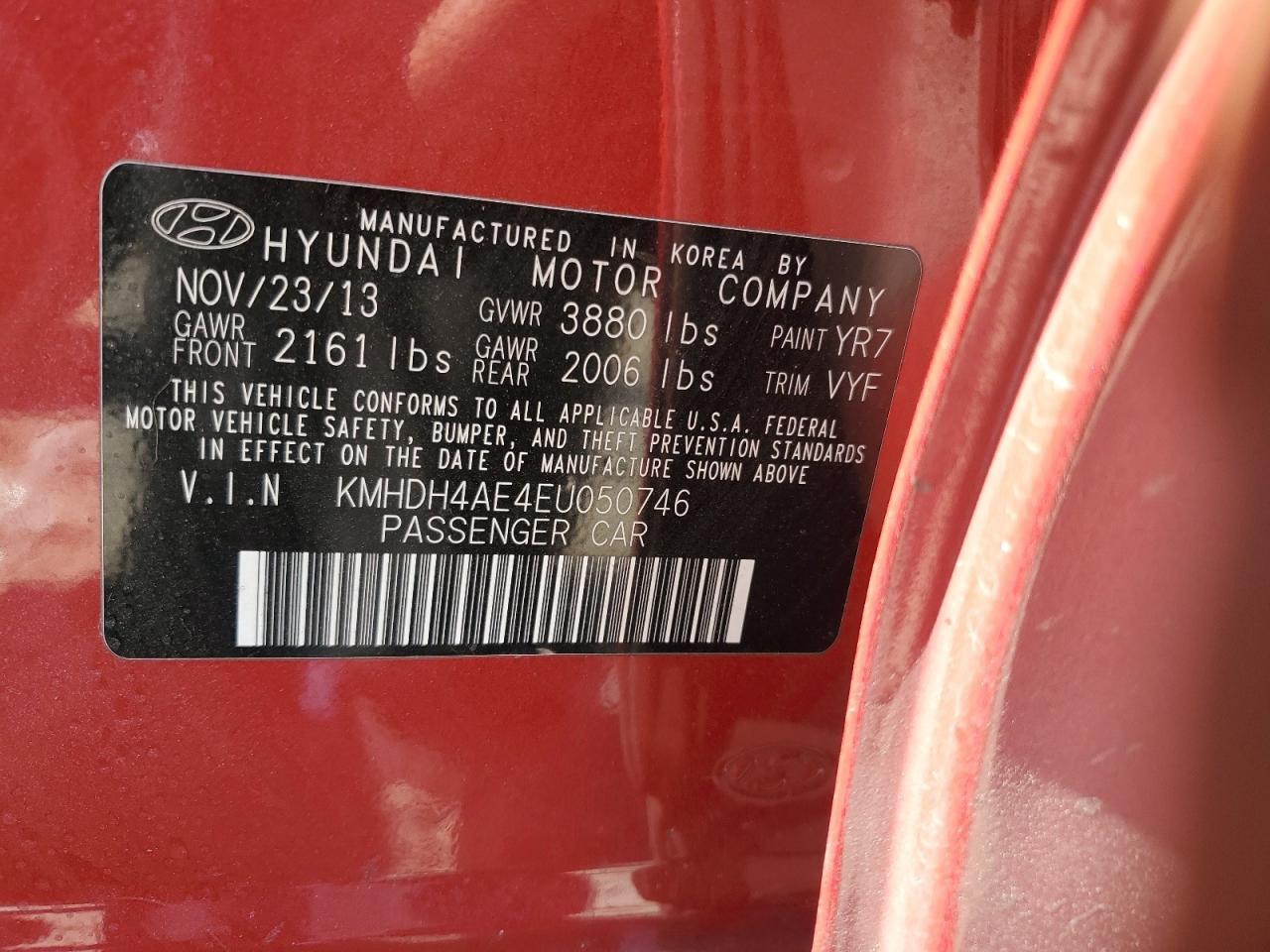 2014 Hyundai Elantra Se VIN: KMHDH4AE4EU050746 Lot: 57044974