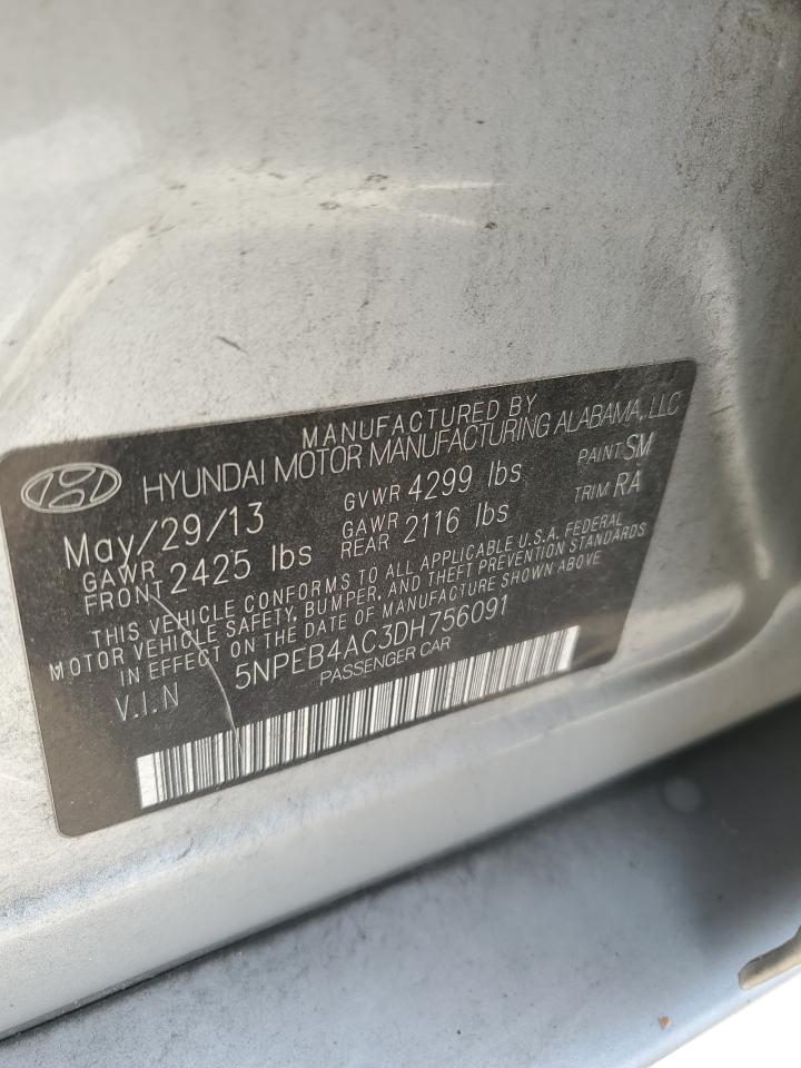 2013 Hyundai Sonata Gls VIN: 5NPEB4AC3DH756091 Lot: 53194884
