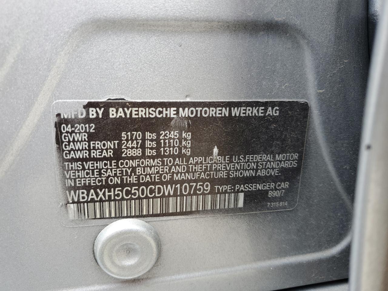 WBAXH5C50CDW10759 2012 BMW 528 Xi