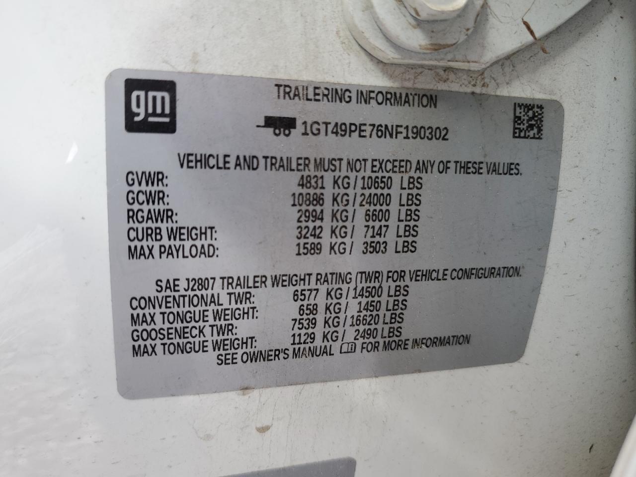 2022 GMC Sierra K2500 At4 VIN: 1GT49PE76NF190302 Lot: 53927094