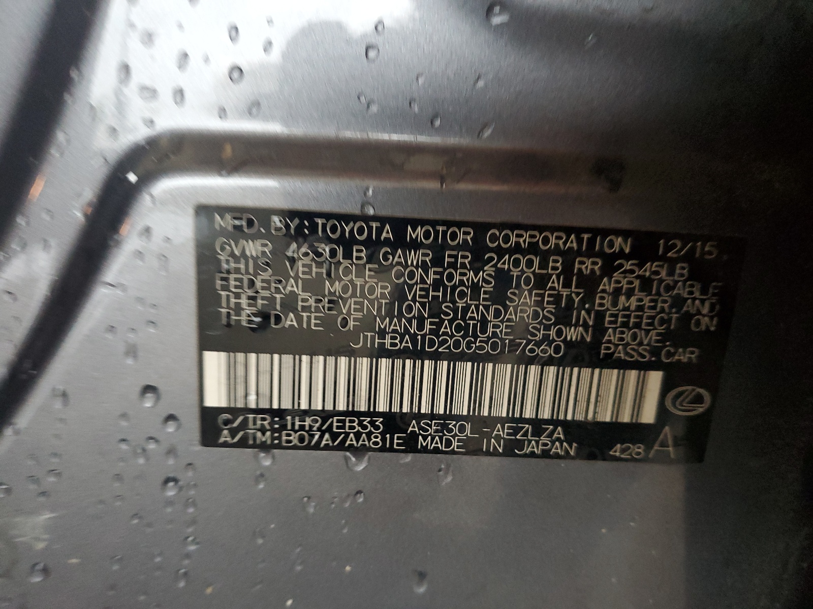 JTHBA1D20G5017660 2016 Lexus Is 200T