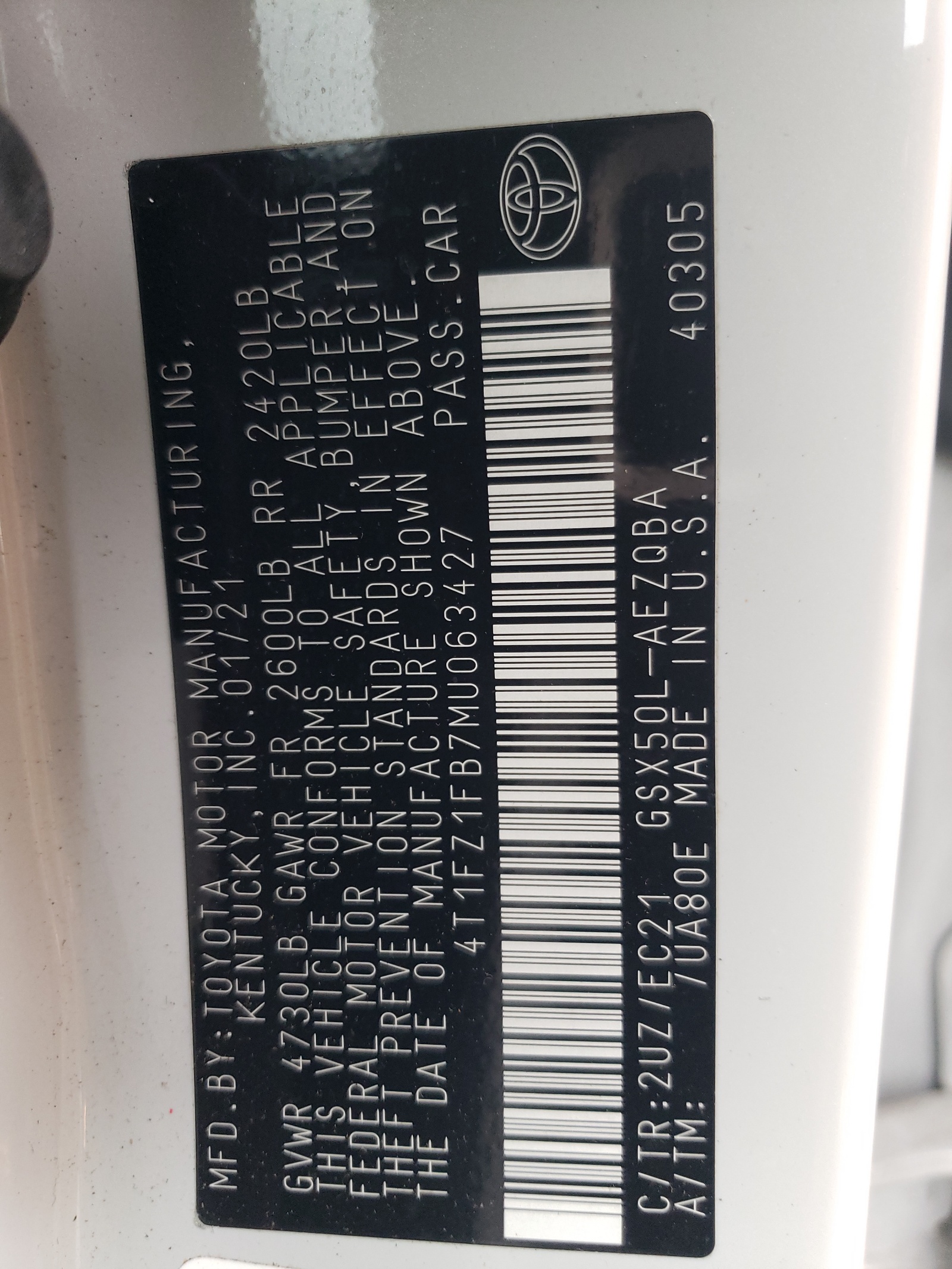 4T1FZ1FB7MU063427 2021 Toyota Avalon Trd