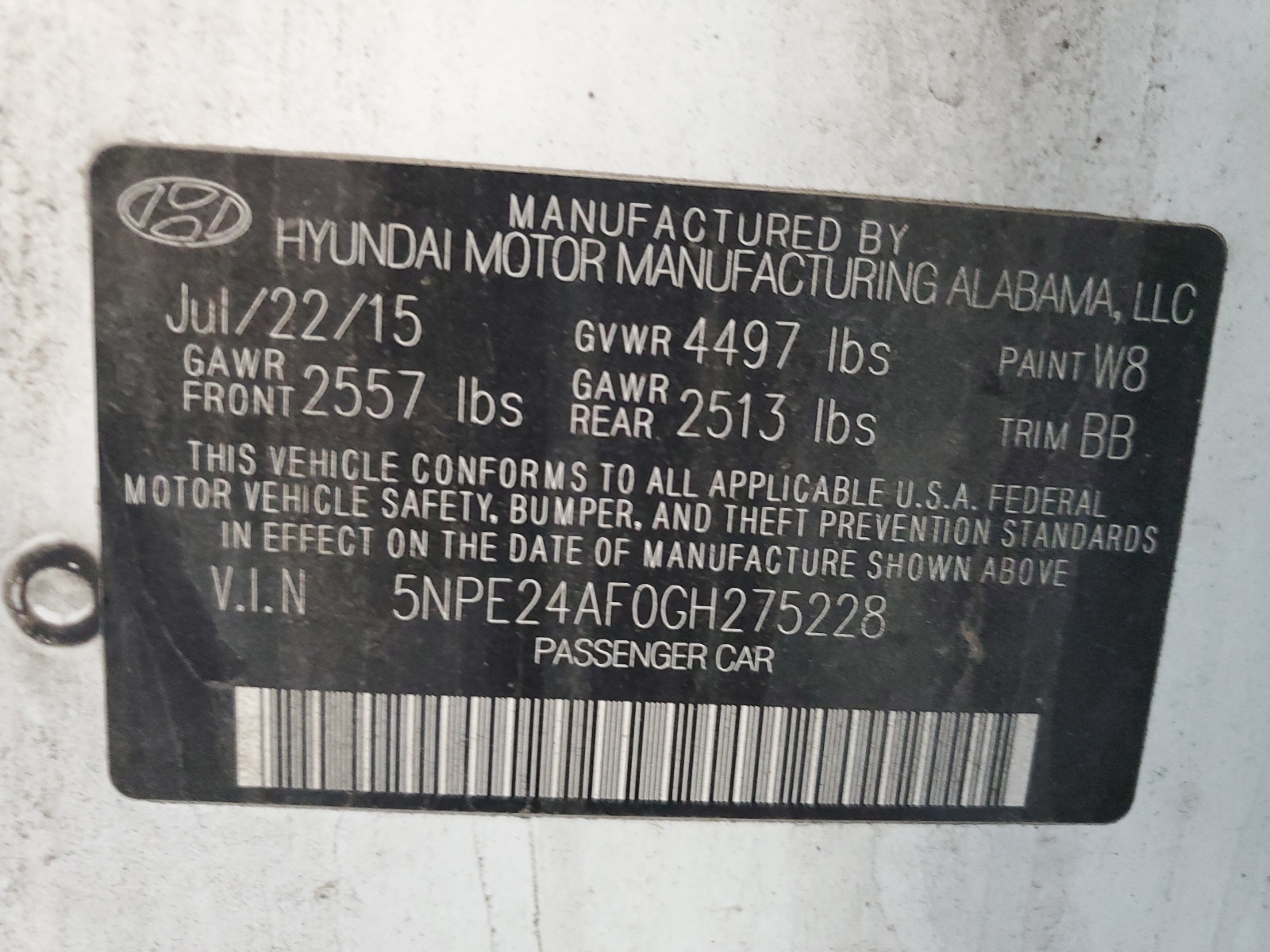5NPE24AF0GH275228 2016 Hyundai Sonata Se