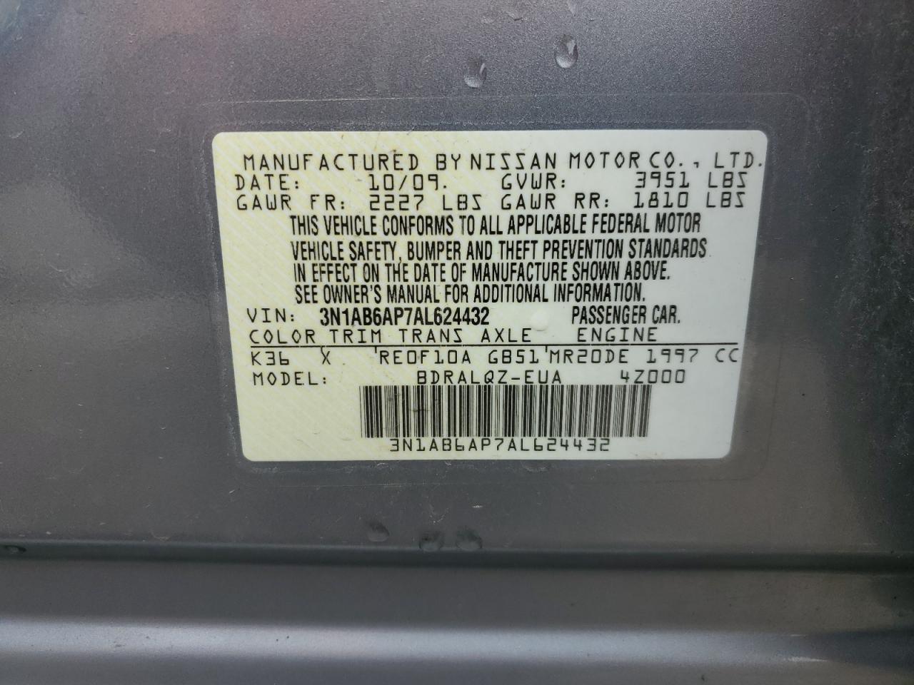 2010 Nissan Sentra 2.0 VIN: 3N1AB6AP7AL624432 Lot: 53457074