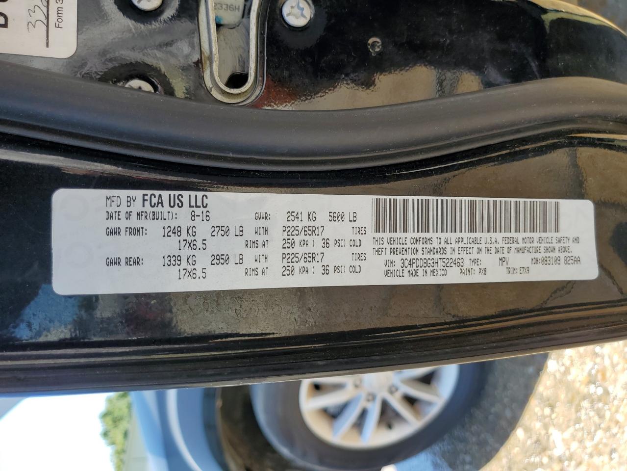 2017 Dodge Journey Sxt VIN: 3C4PDDBG3HT522463 Lot: 55952294