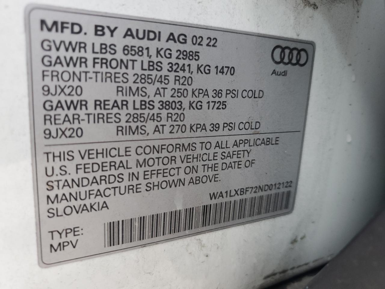 WA1LXBF72ND012122 2022 Audi Q7 Premium Plus