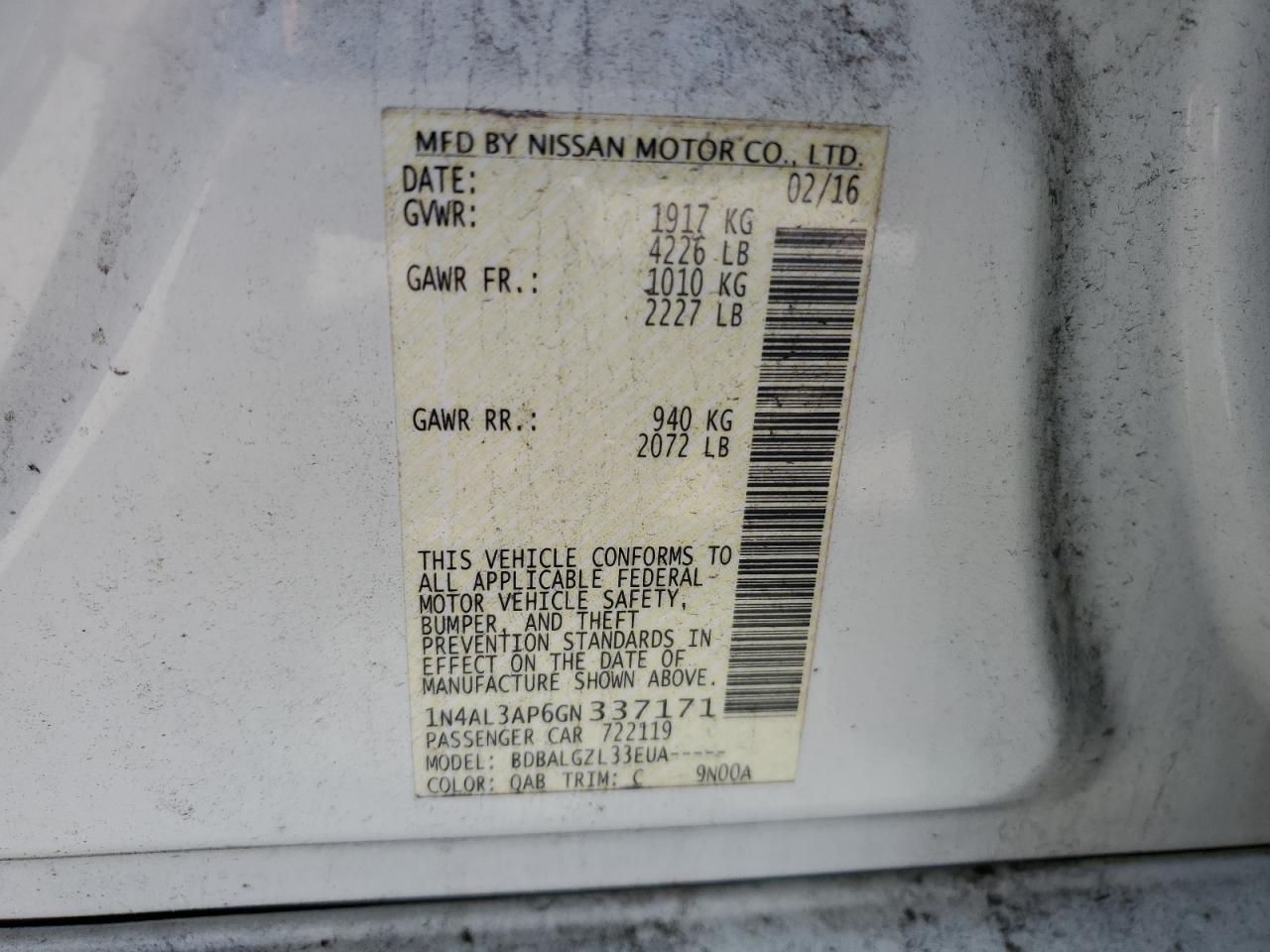 1N4AL3AP6GN337171 2016 Nissan Altima 2.5