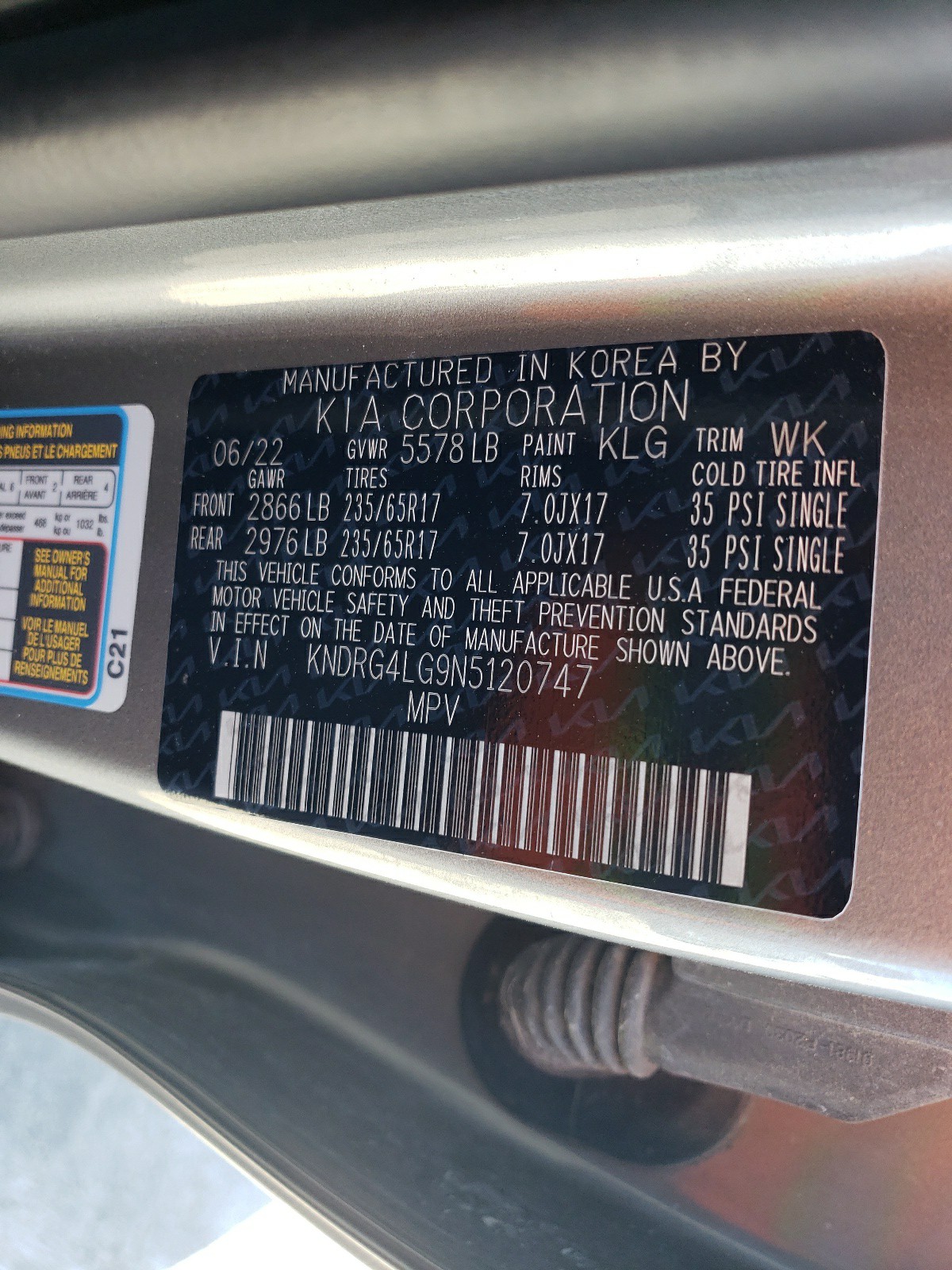 KNDRG4LG9N5120747 2022 Kia Sorento S
