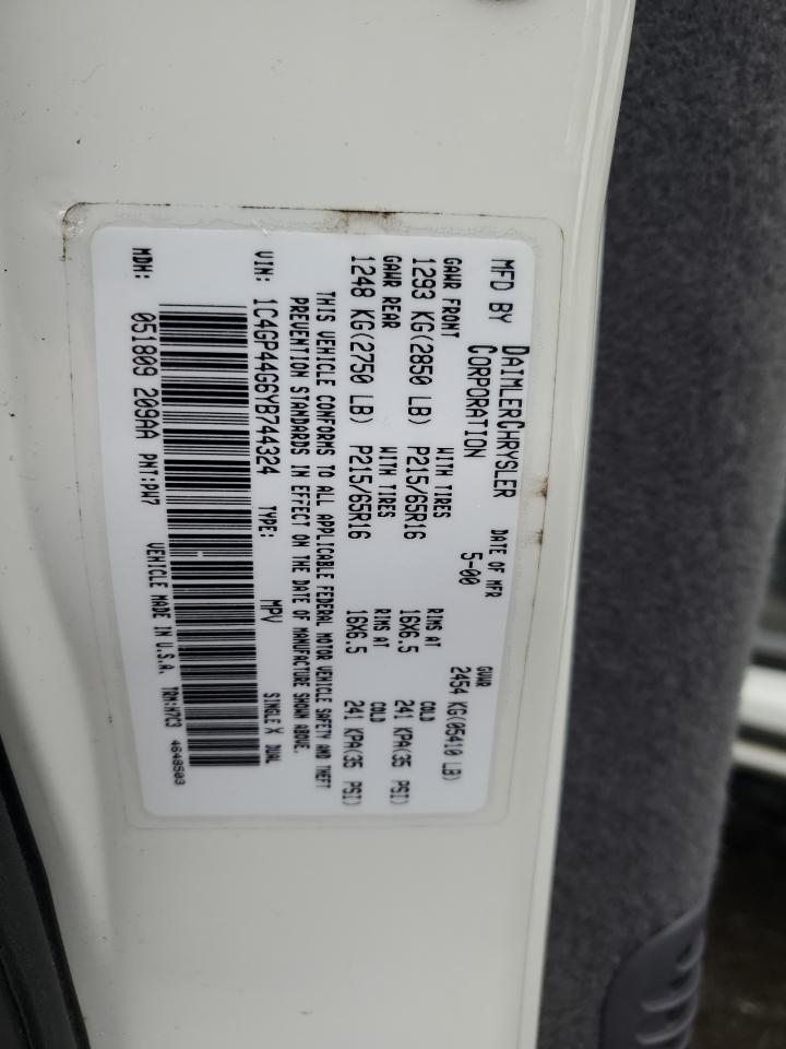 2000 Chrysler Town & Country Lx VIN: 1C4GP44G6YB744324 Lot: 56021624