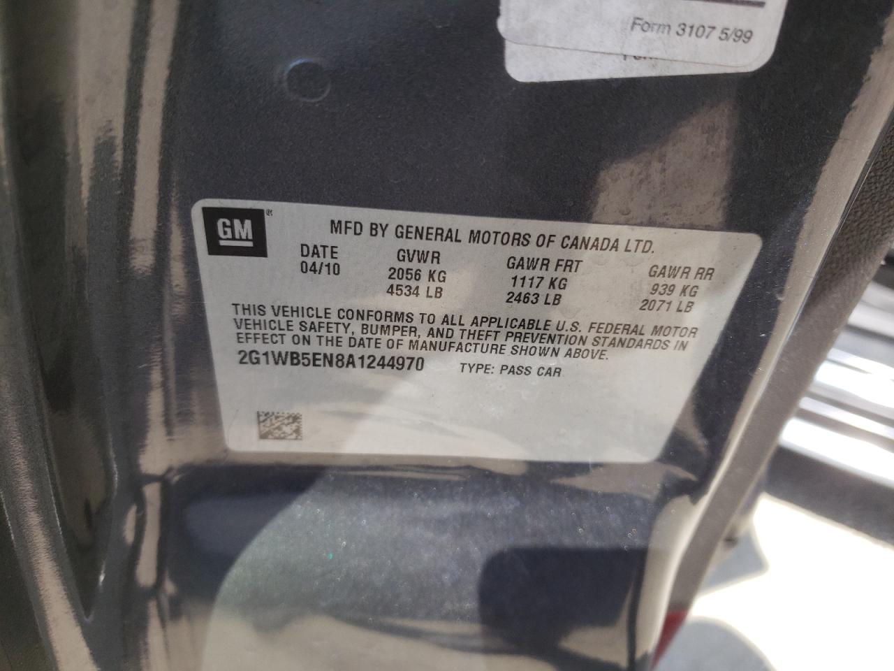 2010 Chevrolet Impala Lt VIN: 2G1WB5EN8A1244970 Lot: 55700604