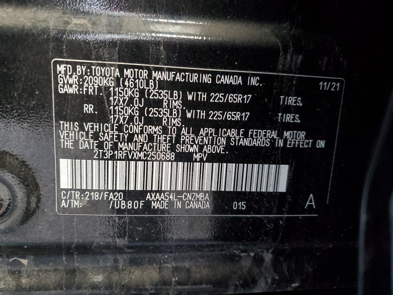 2021 Toyota Rav4 Xle VIN: 2T3P1RFVXMC250688 Lot: 55683244