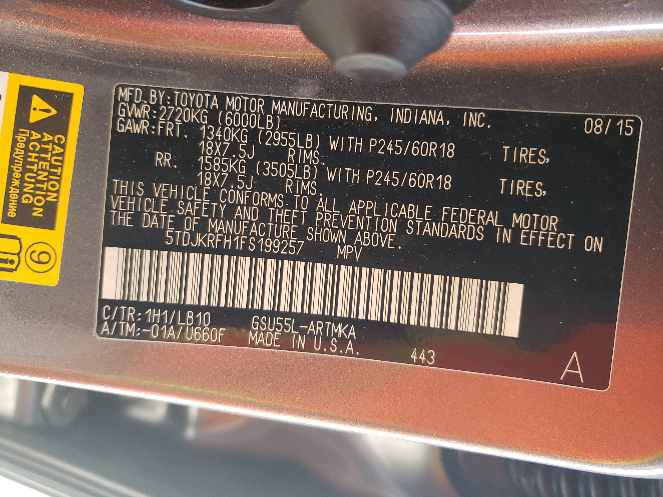 5TDJKRFH1FS199257 2015 Toyota Highlander Xle