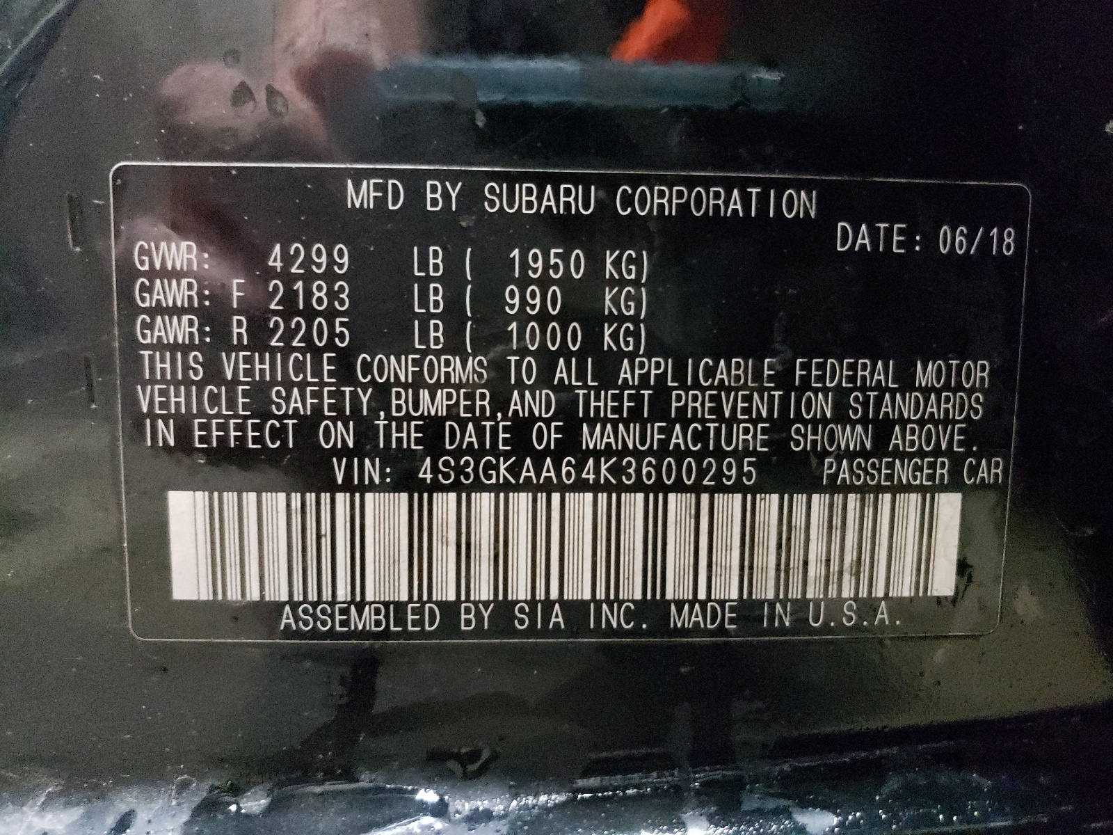 4S3GKAA64K3600295 2019 Subaru Impreza