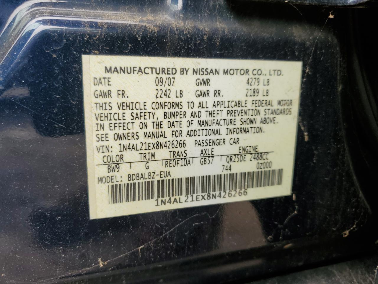 1N4AL21EX8N426266 2008 Nissan Altima 2.5