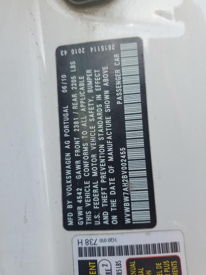 2011 Volkswagen Eos Komfort VIN: WVWBW7AH2BV002455 Lot: 55526944