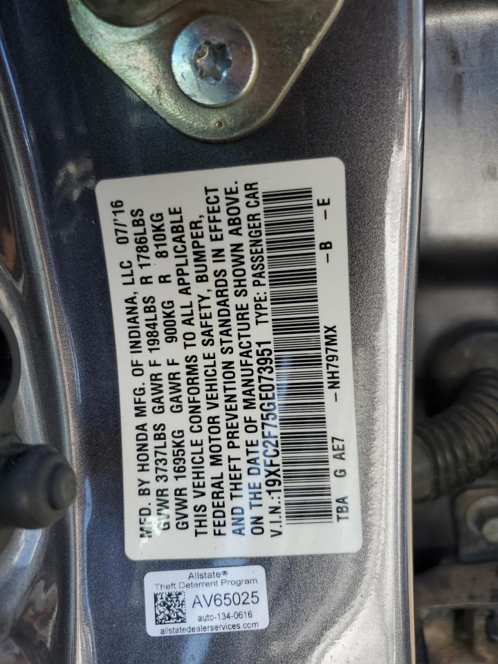 19XFC2F75GE073951 2016 Honda Civic Ex