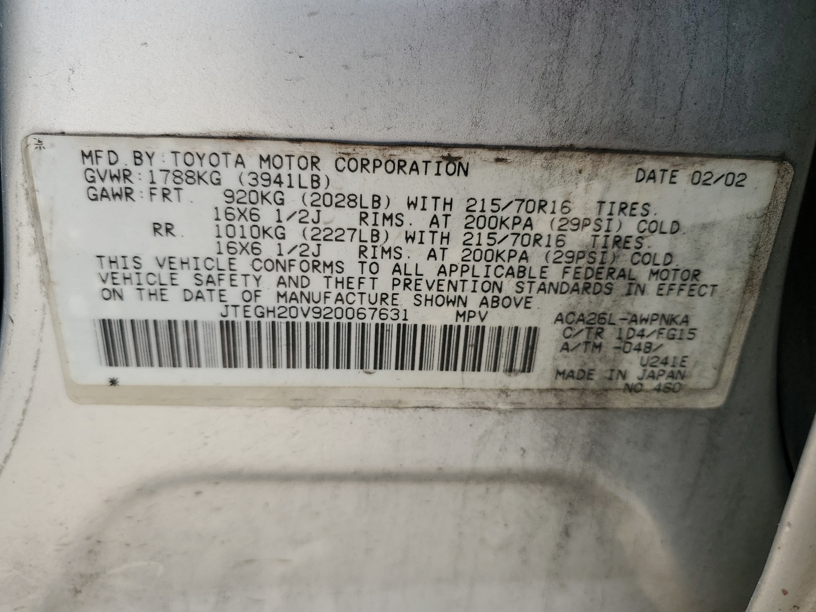 JTEGH20V920067631 2002 Toyota Rav4