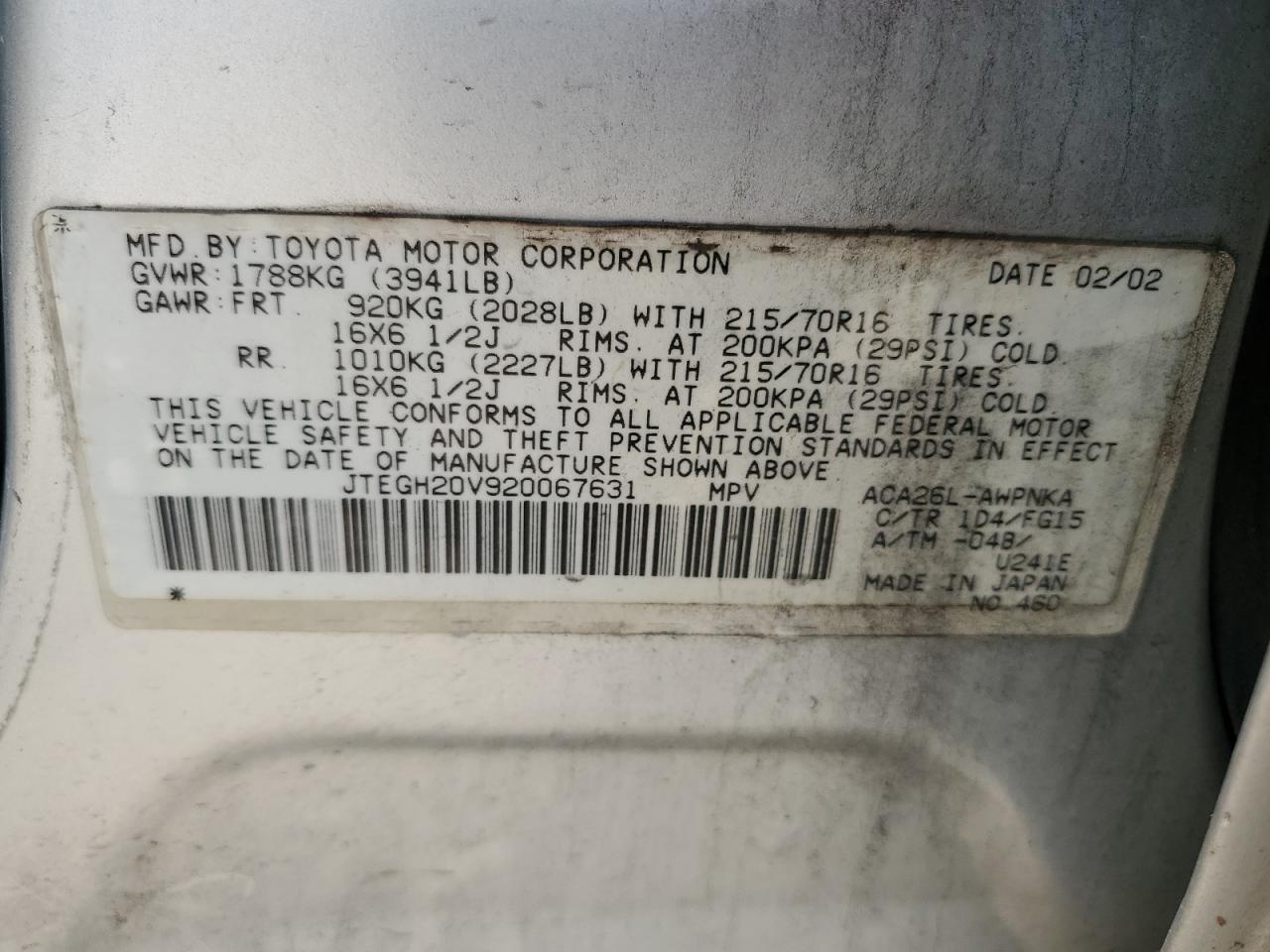 2002 Toyota Rav4 VIN: JTEGH20V920067631 Lot: 56212014