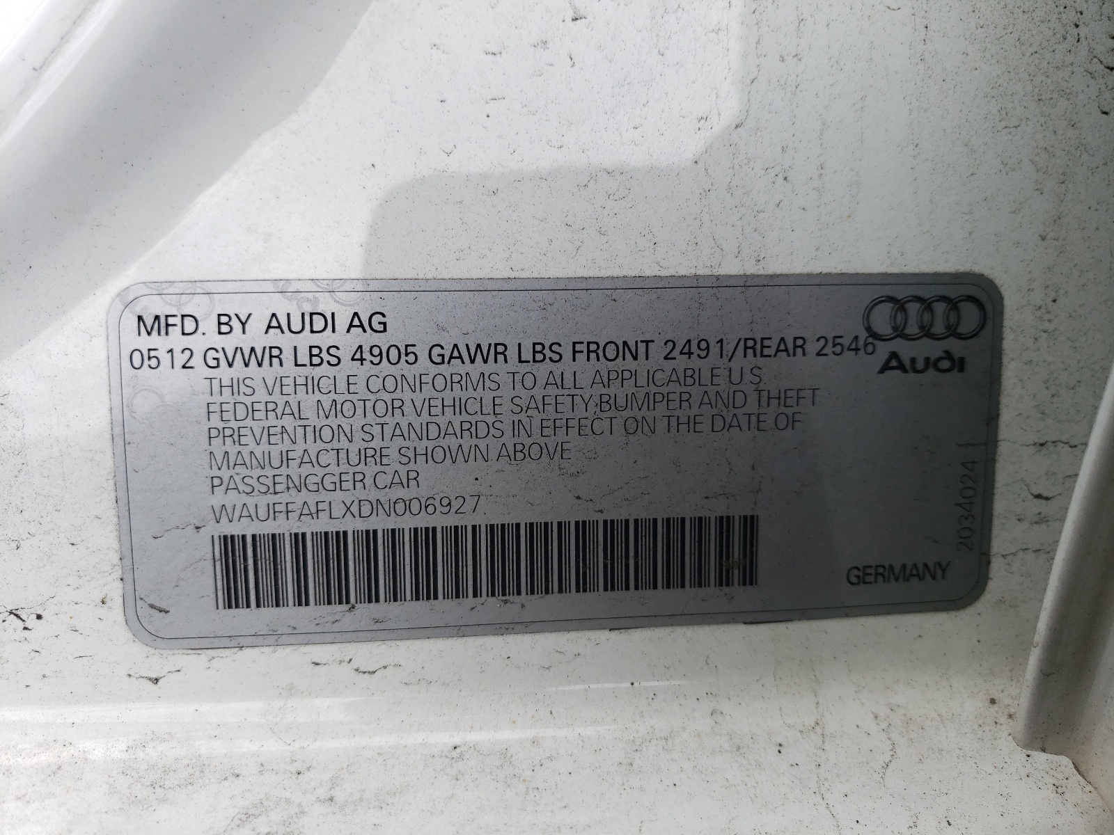 WAUFFAFLXDN006927 2013 Audi A4 Premium Plus