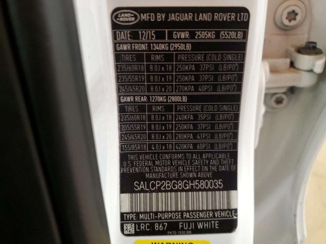 VIN SALCP2BG8GH580035 2016 LAND ROVER DISCOVERY no.12