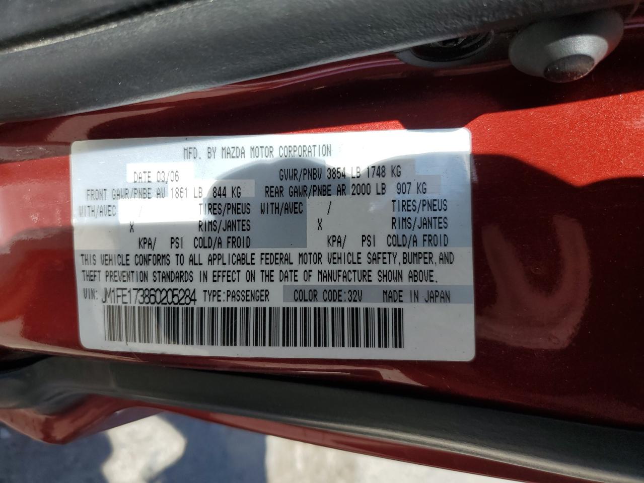 2006 Mazda Rx8 VIN: JM1FE173860205284 Lot: 55544114