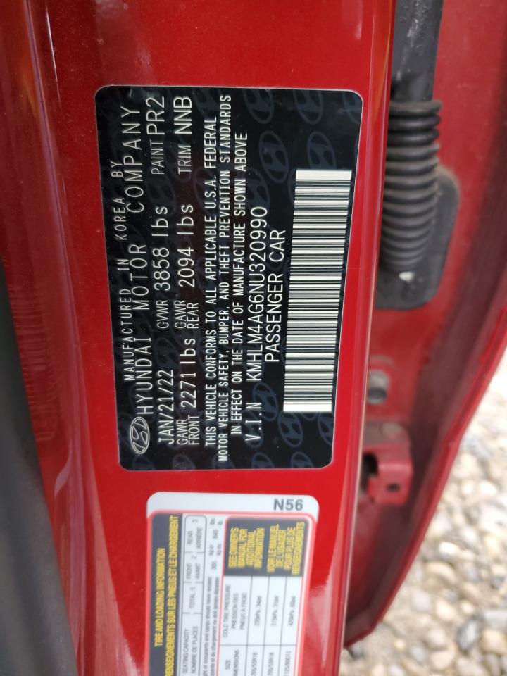 2022 Hyundai Elantra Sel VIN: KMHLM4AG6NU320990 Lot: 55422934