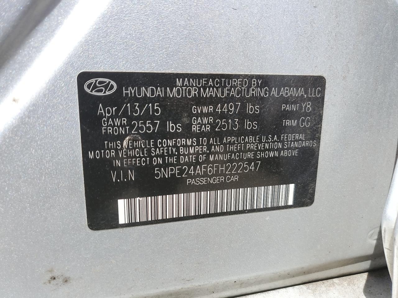 5NPE24AF6FH222547 2015 Hyundai Sonata Se