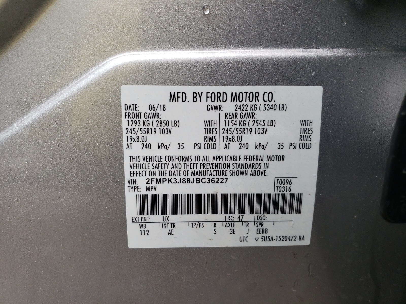 2FMPK3J88JBC36227 2018 Ford Edge Sel